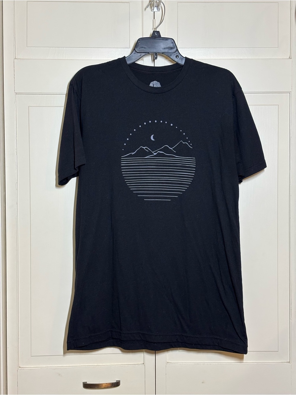 Men's Black Short Sleeve Tee with Minimal Mountain Moon Graphic